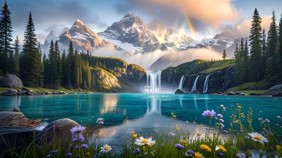  护眼雪山湖泊风景