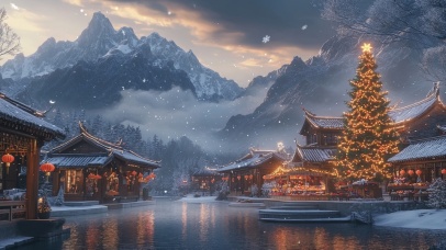 高山湖泊里的圣诞节