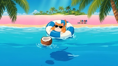 粉红沙滩冲浪猫