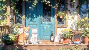 治愈夏日乡村门前小猫