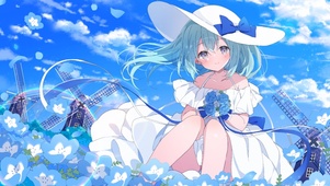 蓝色花海中的美少女