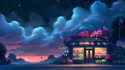 夜晚鲜花店