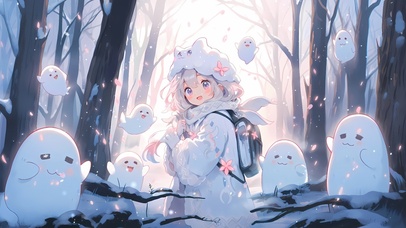 4K雪精灵与雪中可爱少女