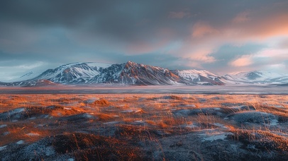 唯美雪山荒草地