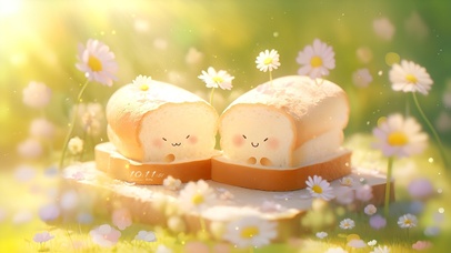 4k超治愈阳光下的呆萌面包