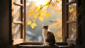 窗外望秋猫咪