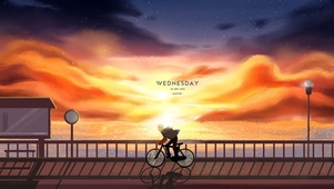 4k 夕阳下的单车少年