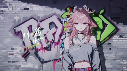 小清新涂鸦墙女孩