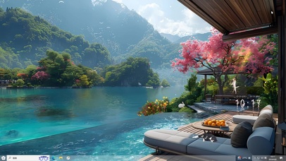 惬意樱花湖景山水主题