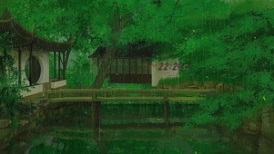 治愈护眼油画古风雨天山林