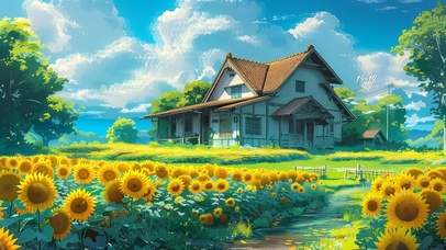 屋前的向日葵花海