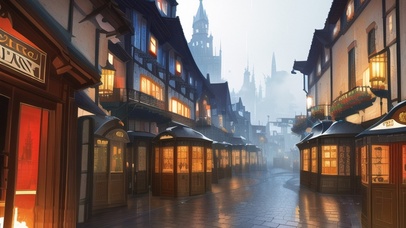 雨中欧洲小镇街道