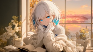 房间看书少女