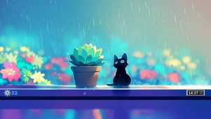 雨夜可爱小黑猫