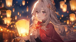 放灯祈福的女孩