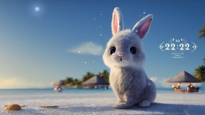 萌萌的海边灰兔子