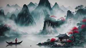 水墨山水AI插画