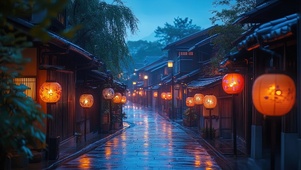古镇蓝调雨夜