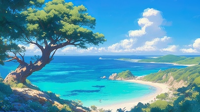 蓝天白云纯净海湾