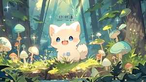 蘑菇森林可爱猫
