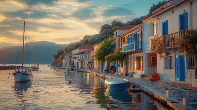 落日地中海风情小镇