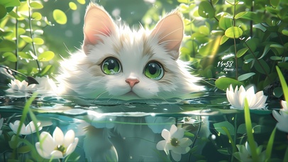 可爱水中猫咪