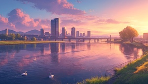 黄昏城市河畔