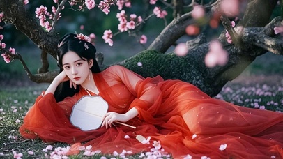 4k古风红衣美女