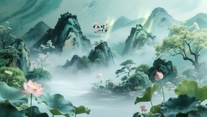 水墨荷花屏风