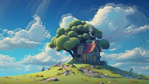 蓝天白云房屋景色