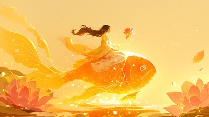 锦鲤背上的女孩