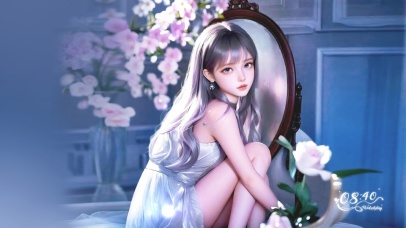 梳妆镜前的少女