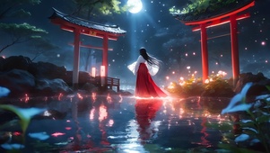 月下银波映红衣—神社与桔梗