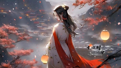 枫谷之巅观雪城少女