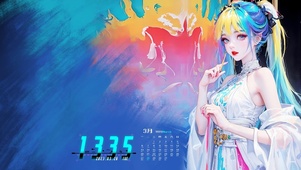 炫彩双马尾少女的油彩世界