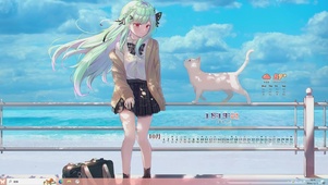 海边女孩与猫【主题】