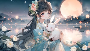 春江花月夜抱兔子的少女