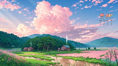 治愈唯美粉色村落