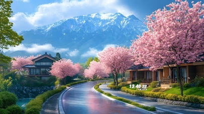 唯美乡下樱花街道