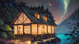 4K唯美治愈星空夜晚木屋