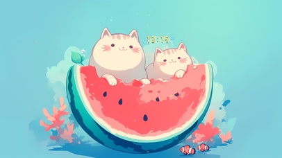 可爱西瓜猫咪