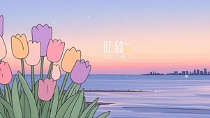 郁金香海边晚霞