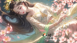 樱花池中的少女