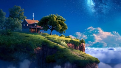 唯美夜空下小屋