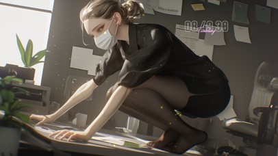 蹲在桌子上的美女