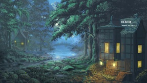 治愈唯美夜晚森林小屋