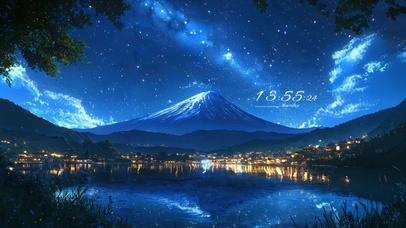 唯美城镇湖泊星空