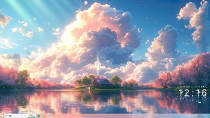 湖景夕阳主题