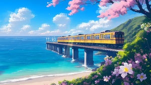 海景 樱花列车