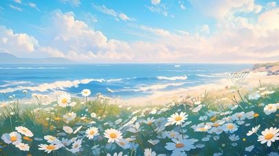 海边的白色菊花